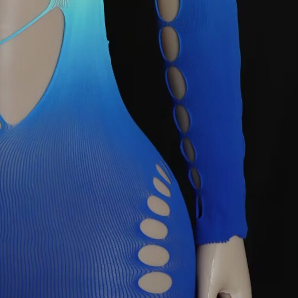 Ombre Blue Fishnet Bodycon Dress Cover Up - Picture 4 of 6